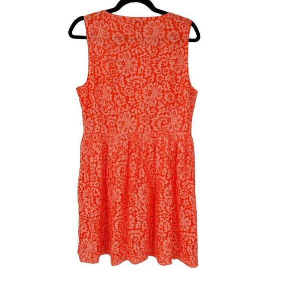 Madewell Neon Orange Sleeveless Overlay Lined Dress Lace Floral Slip Dress - Picture 4 of 8
